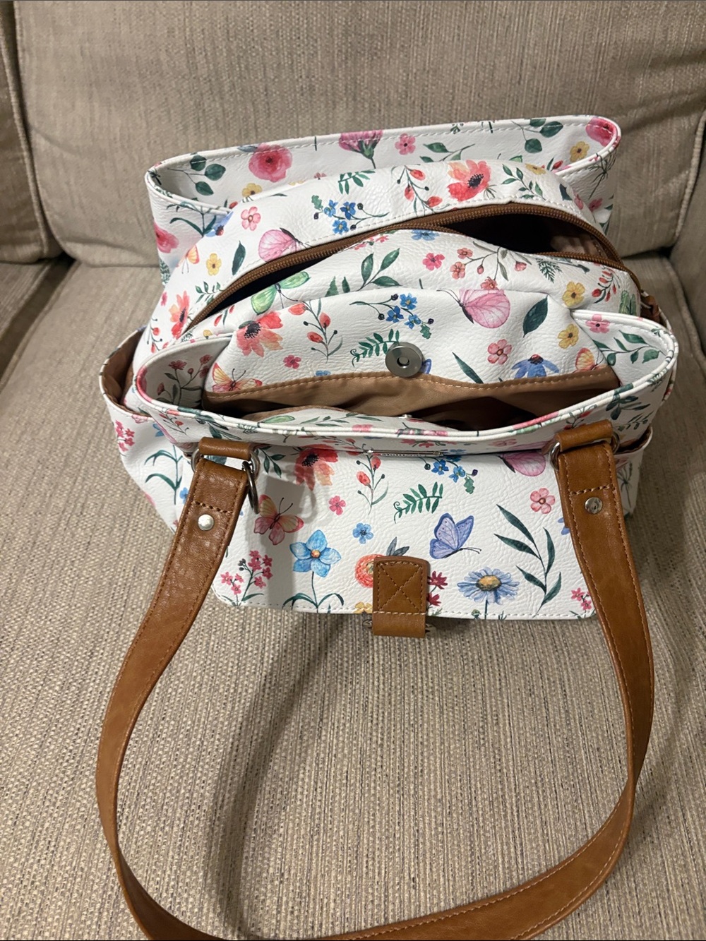 MULTISAC Floral Purse/Bag Tan Handles - Women Bags